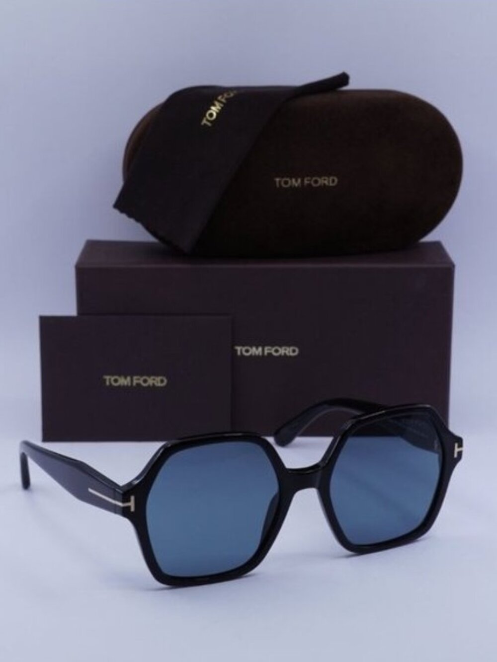 Tom Ford Romy FT1032 01A Geometric Sunglasses - Black/Smoke Blue